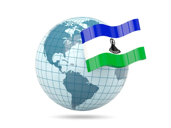 Wereldbol met vlag van lesotho — Stockfoto