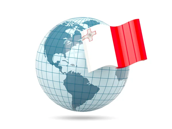 Földgömb és Málta zászlaja — Stock Fotó