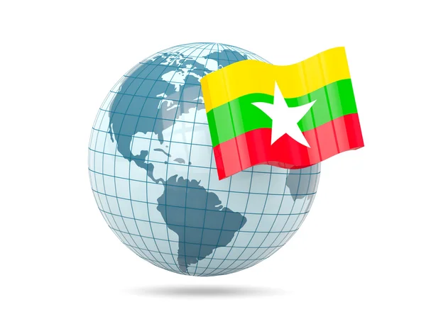 Globus z flaga myanmar — Zdjęcie stockowe