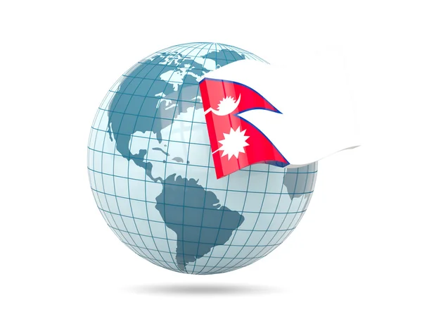 Nepal bayrağı ile dünya — Stok fotoğraf