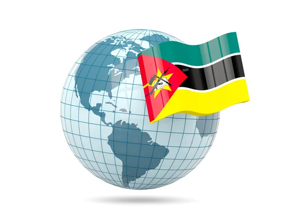 Wereldbol met vlag van mozambique — Stockfoto