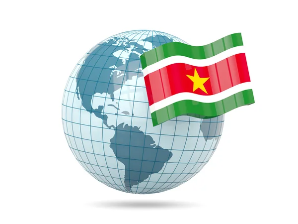 Världen med flagga Surinam — Stockfoto