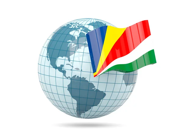 Földgömb és a Seychelle-szigetek zászlaja — Stock Fotó