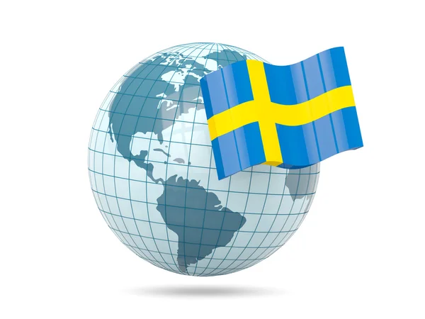 Υδρόγειο με σημαία της Σουηδίας — Φωτογραφία Αρχείου