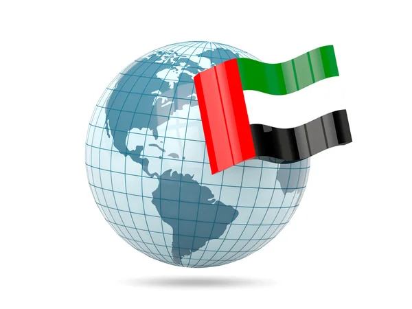 アラブ首長国連邦の旗とグローブ — ストック写真