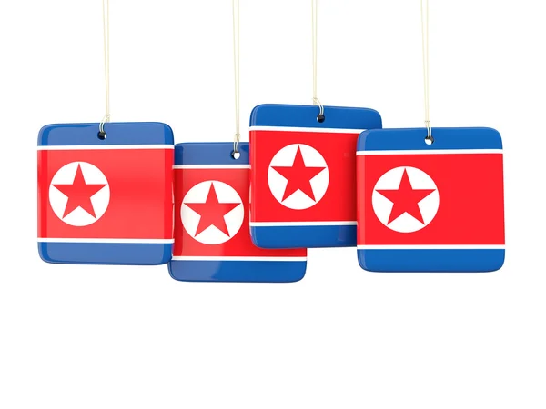 Etiquetas cuadradas con bandera de Corea del Norte —  Fotos de Stock