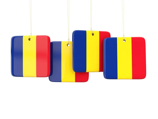 Négyzet alakú címkéket Románia zászlaja — Stock Fotó