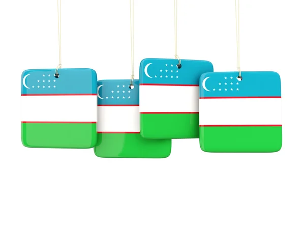 Rótulos quadrados com bandeira de uzbequistão — Fotografia de Stock