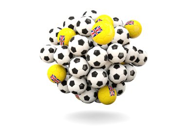 Futbol topları yığını niue bayrağı ile