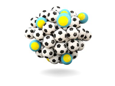Futbol topları yığını ile palau Cumhuriyeti bayrağı