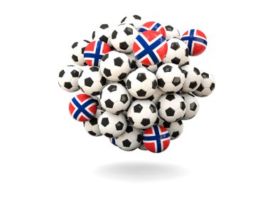 Futbol topları yığını ile Norveç bayrağı
