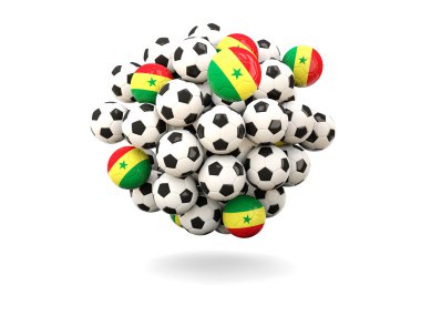 Futbol topları yığını bayrağı senegal ile