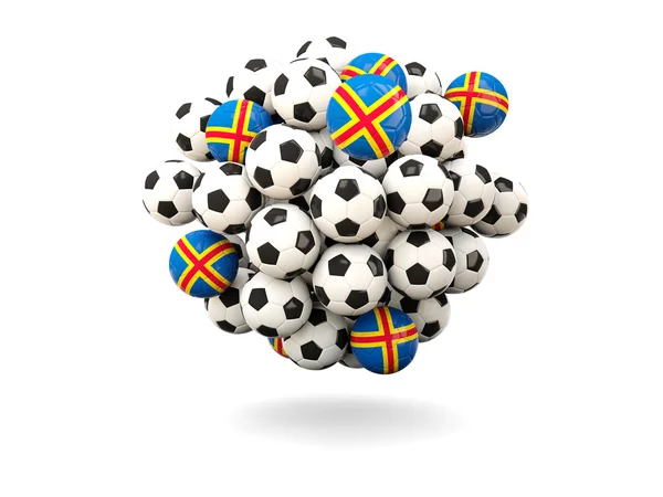 Pile of footballs with flag of aland islands — Stock Photo, Image