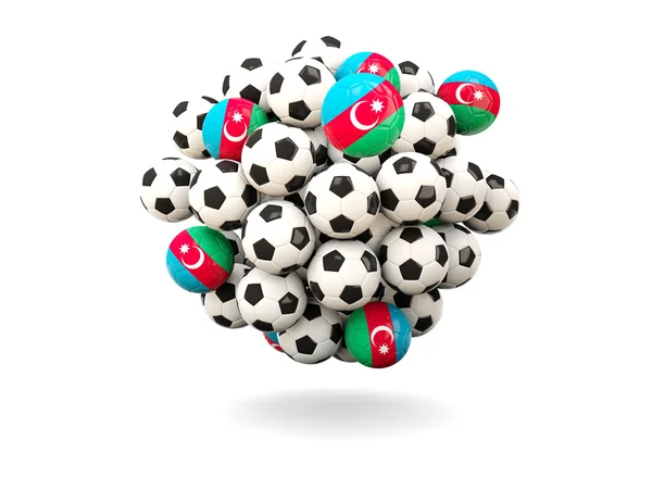Куча футбольных мячей с флагом Азербайжана — стоковое фото