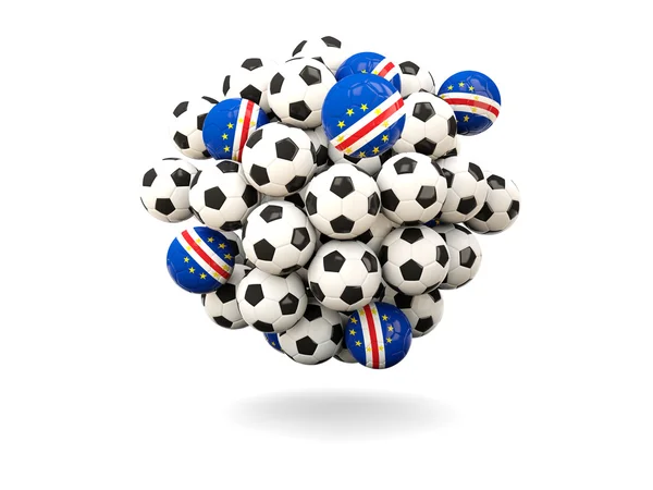 Pile de ballons de football avec drapeau du Cap Vert — Photo