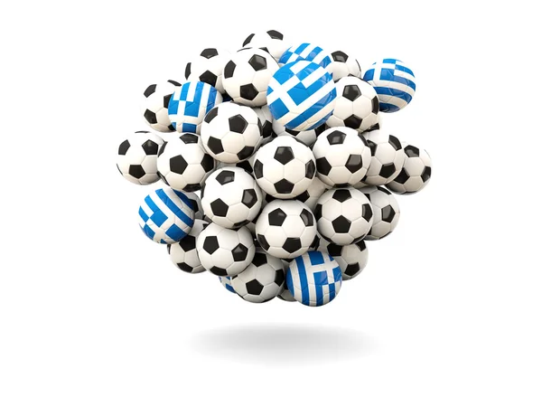 Pile de ballons de football avec drapeau de la Grèce — Photo