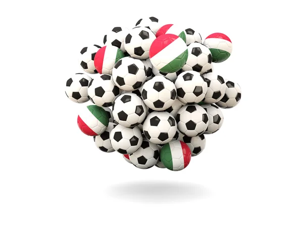 Hromadu fotbaly s vlajka Maďarska — Stock fotografie