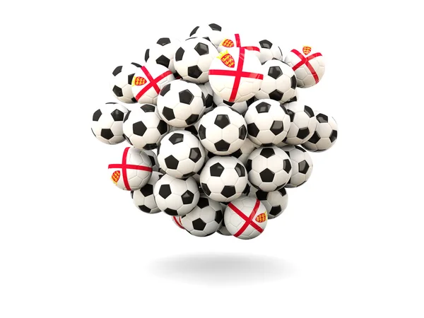 Pile of footballs with flag of jersey — Stock Photo, Image