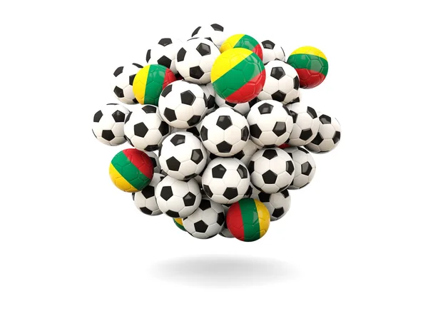 Куча футбольных мячей с флагом Италии — стоковое фото