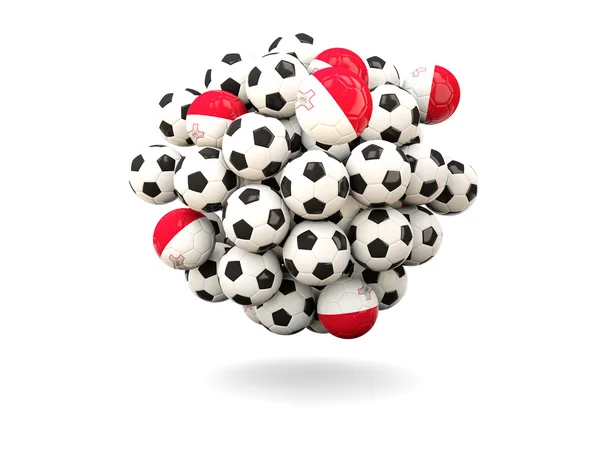 Hög med fotbollar med flagga malta — Stockfoto