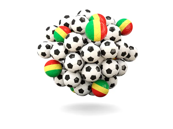 Hög med fotbollar med flagga republiken Kongo — Stockfoto
