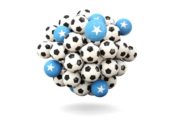 Hög med fotbollar med flagga somalia — Stockfoto