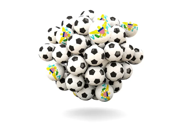 Pile of footballs with flag of virgin islands us — Stock Photo, Image