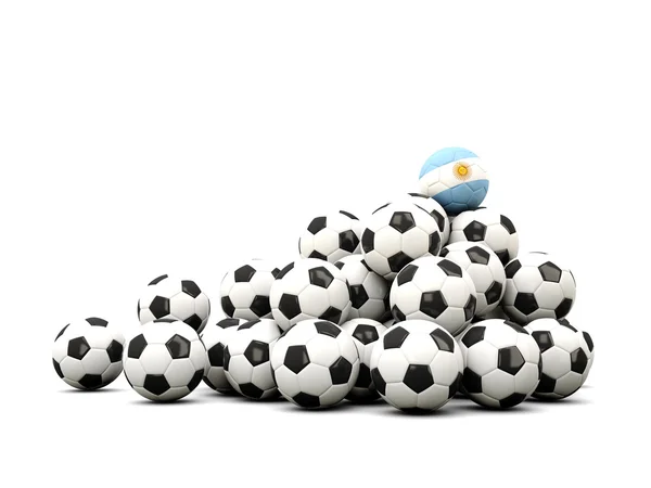 Pile of soccer balls with flag of argentina — Stock Photo, Image