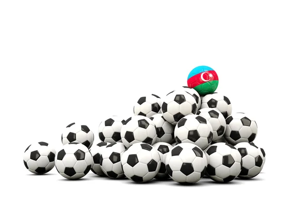 Pilha de bolas de futebol com bandeira de azerbaijan — Fotografia de Stock