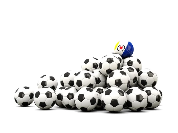 Mucchio di palloni da calcio con bandiera del bonaire — Foto Stock