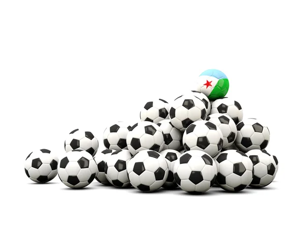 Montón de pelotas de fútbol con bandera de djibouti —  Fotos de Stock