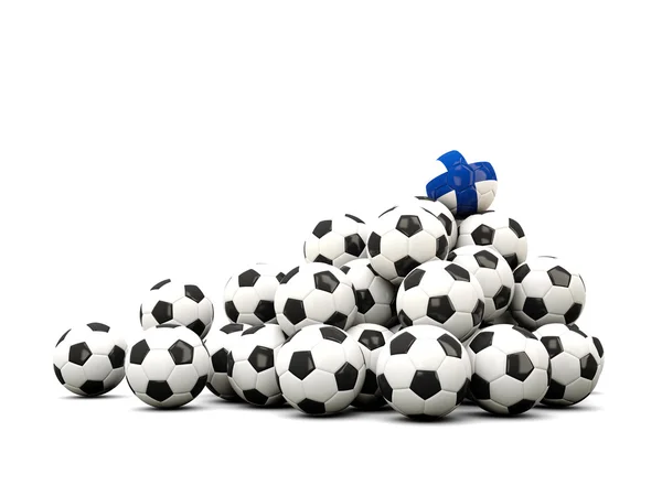 Montón de pelotas de fútbol con bandera de Finlandia —  Fotos de Stock