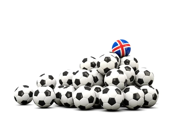 Hromada fotbalových koulí s Islandskou vlajkou — Stock fotografie