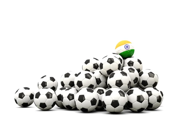 Pile de ballons de football avec drapeau de l'Inde — Photo