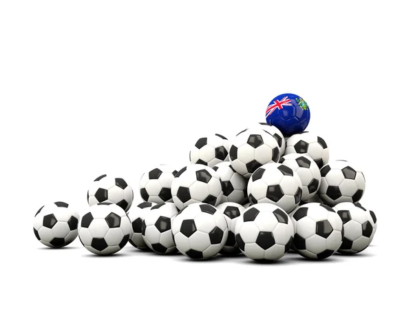 Högen av bollar fotboll med Pitcairnöarnas flagga — Stockfoto