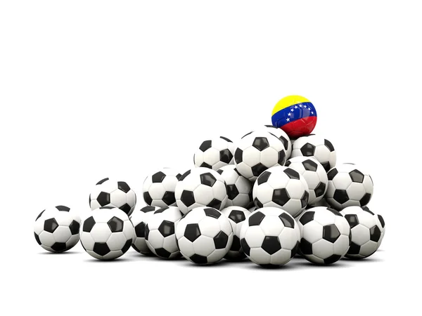 Pile of soccer balls with flag of venezuela — Stock Photo, Image