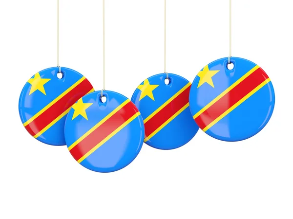 Vlag van de democratische republiek congo, ronde etiketten — Stockfoto