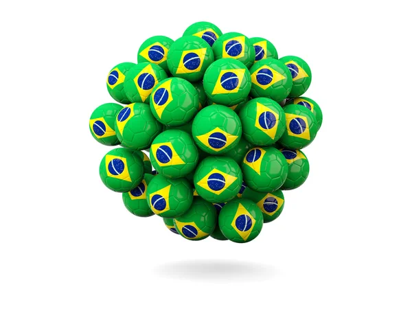 Stapel van voetballen met de vlag van Brazilië — Stockfoto