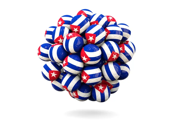Pile of footballs with flag of cuba — Stock Photo, Image