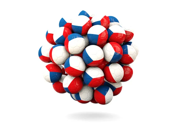 堆的足球与捷克共和国国旗 — 图库照片