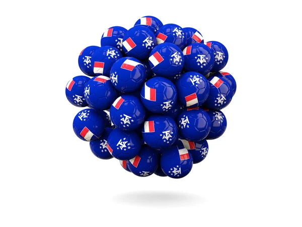 Pile of footballs with flag of french southern territories — Stock Photo, Image