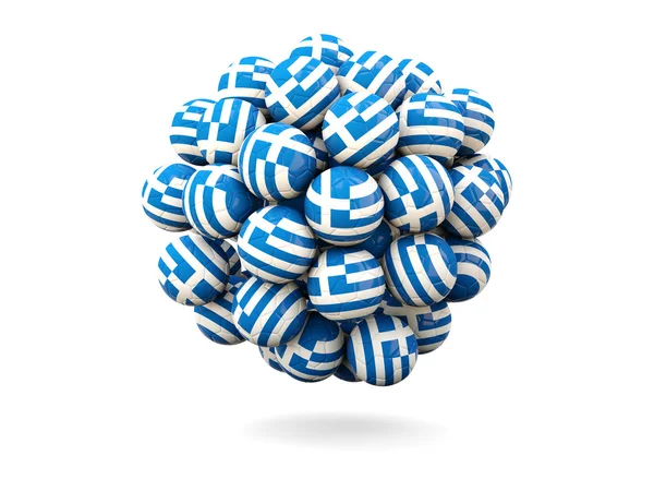 Куча футбольных мячей с флагом Греции — стоковое фото
