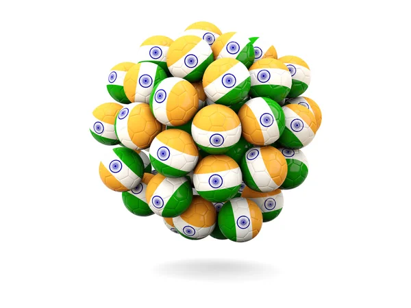 Pile of footballs with flag of india — Stock Photo, Image