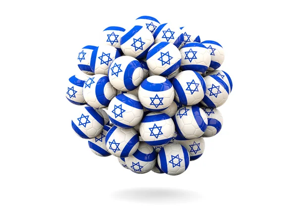 Σωρό από μπάλες ποδοσφαίρου με σημαία του Ισραήλ — Φωτογραφία Αρχείου