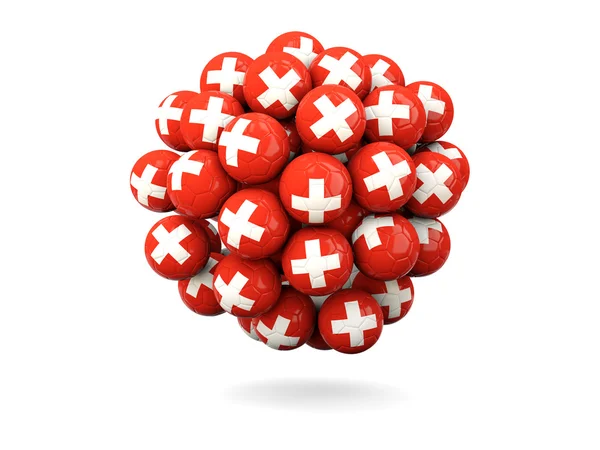 Kupie piłki nożne z flaga Szwajcarii — Zdjęcie stockowe