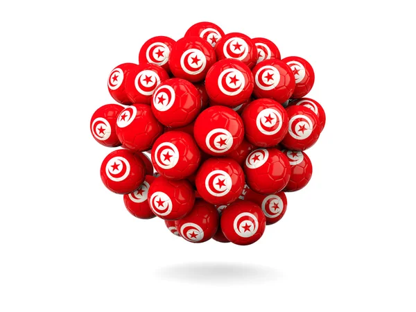 Pile of footballs with flag of tunisia — Stock Photo, Image