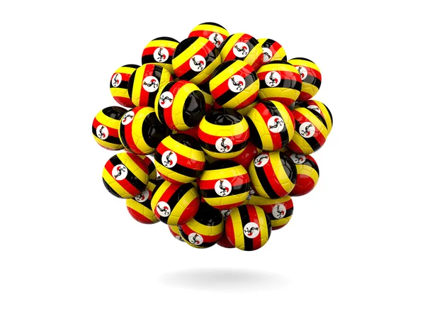 Montón de balones de fútbol con bandera de uganda —  Fotos de Stock