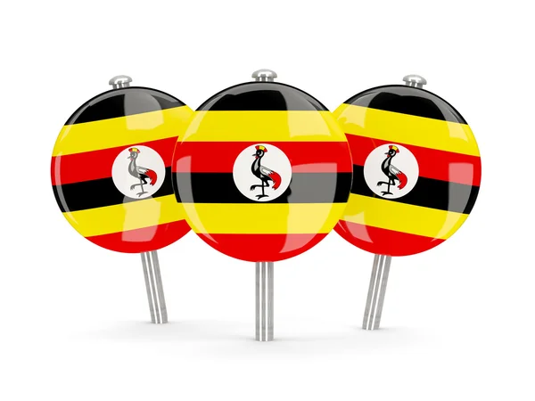 Flagga i uganda, runda stift — Stockfoto