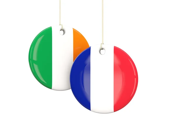 France and Ireland soccer teams round labels — Stock Photo, Image