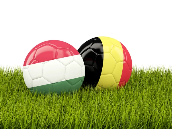 Macaristan ve Belçika futbol topları çimenlerin üzerinde — Stok fotoğraf